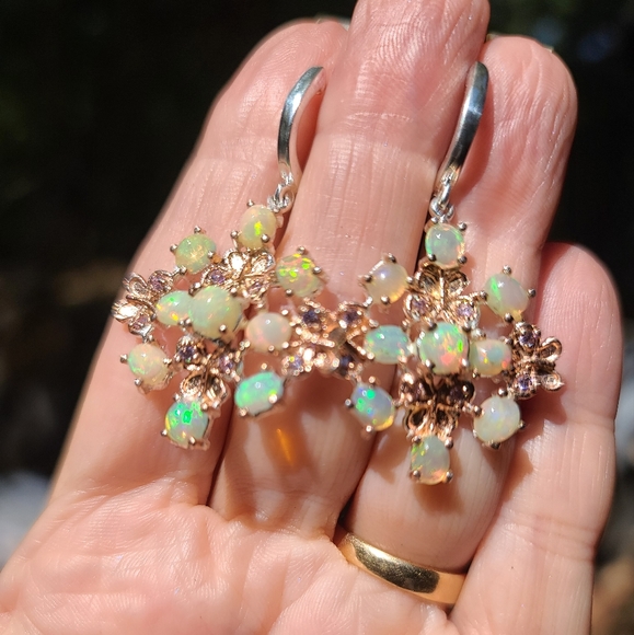 Opal & Amethyst butterfly 🦋 floral cluster earrings - Picture 6 of 10